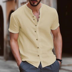 Men's Retro Button Cotton Linen Casual Short Sleeve Shirt
