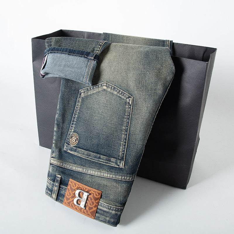 Embroidered slim-fit stretch vintage jeans