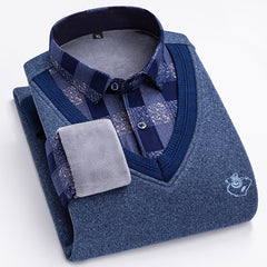 2023 Men's Thermal Fake Two-Piece Long Sleeve Shirt