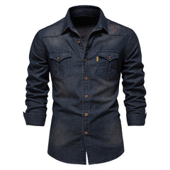 Men's Casual No-Iron Long Sleeve Denim Shirt