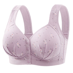 Front buttoned thin printed large size bra