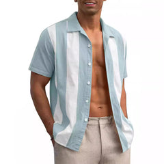 2024 Summer Contrast Stripe Stitching Short-sleeved Loose Casual Shirt