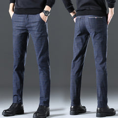 Men's Brushed Casual Stretch Plaid Cotton and Linen Pants