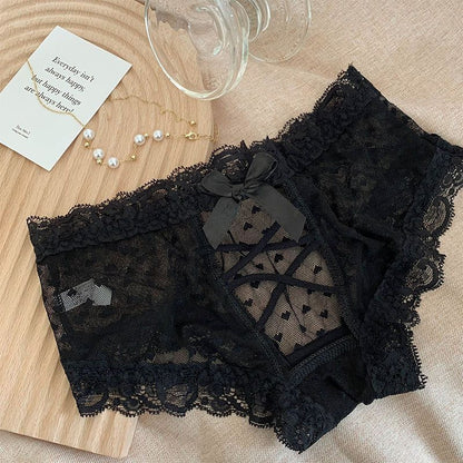 Hollow Lace Low Waist Transparent Sexy Bow Briefs