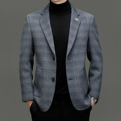 Men's Business Casual Wool Plaid Blazer