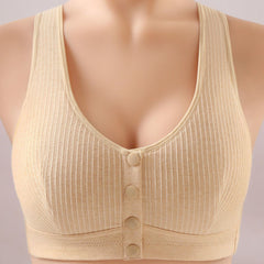 Cotton Front Button Push Up Wireless Bra