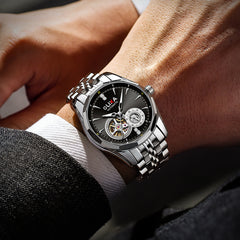 Men's Business Hollow Solid Steel Band Waterproof Mechanical Watch