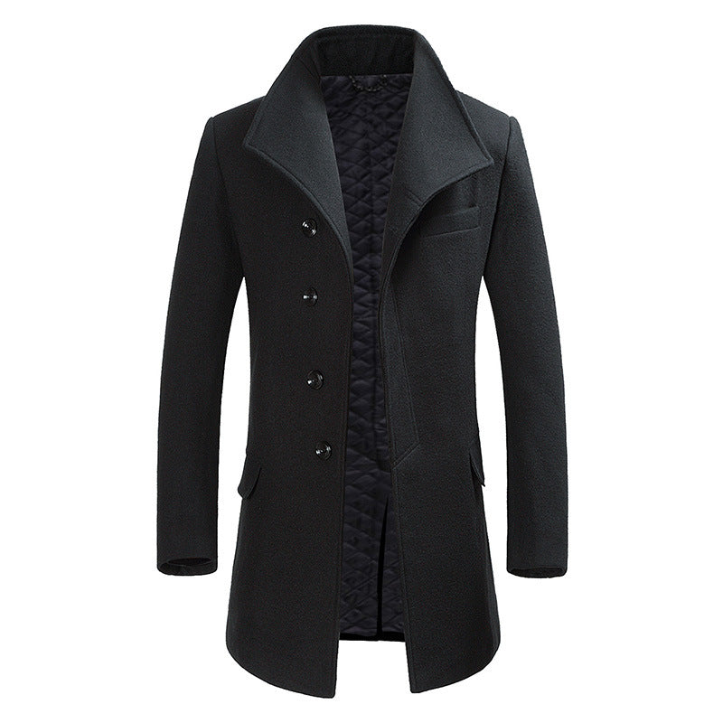 2023 Winter Cotton Long Business Stand Collar Woolen Coat