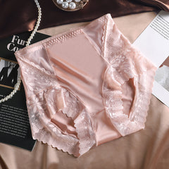 High Waist Breathable Satin Lace Briefs