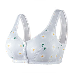 Front Button Print Wide Strap Plus Size Bra
