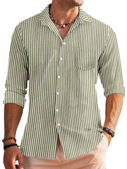 Men's Casual Jacquard Striped Long Sleeve Shirt