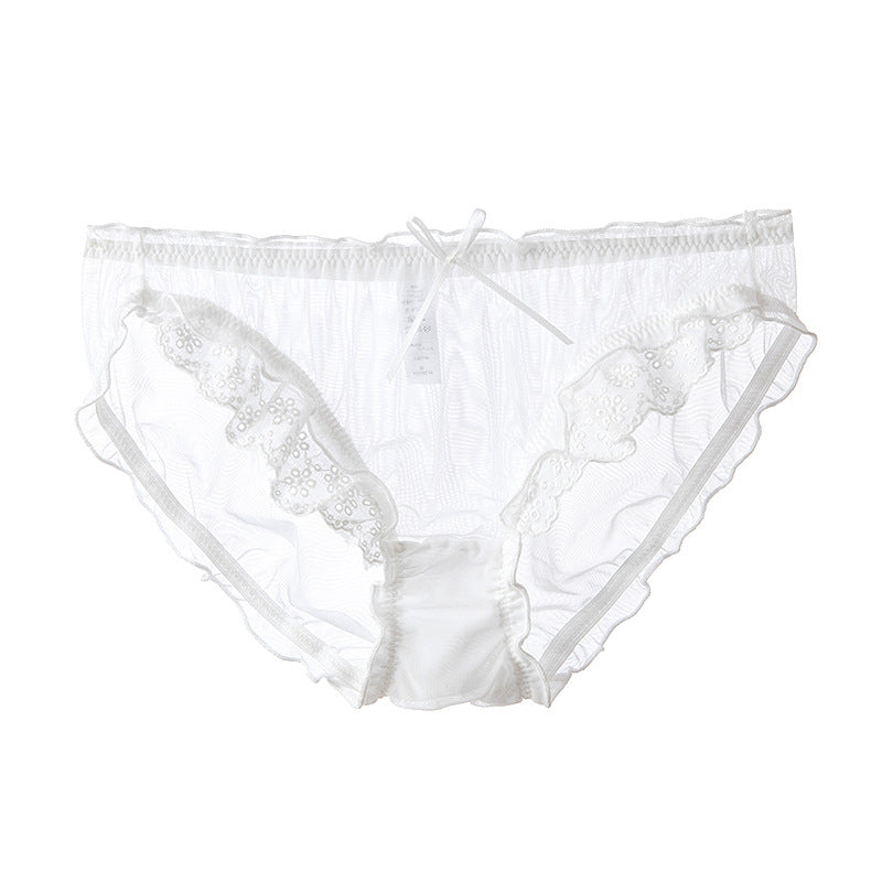 Japanese Thin Mesh Sweet and Sexy Low Waist Hollow Transparent Lace Briefs