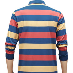 Men's long sleeve striped lapel casual polo shirt