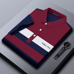 Men's Short-sleeved Casual Striped Lapel Polo Shirt