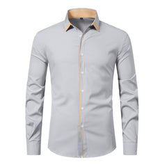 2024 Men's New Casual Color Matching Fashion Long Sleeve Business Shirt