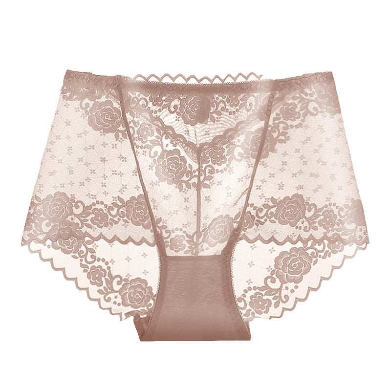 High-waisted Lace Seamless Rose Mesh Floral Briefs