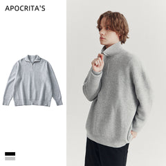 Loose fit half-zip lapel polo sweater