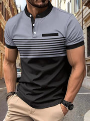 2024 Men's Striped Stand Collar Short Sleeve POLO Shirt