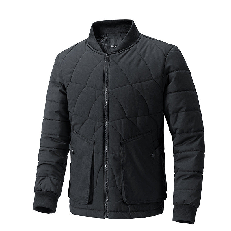 Men's Casual Warm Stand Collar Plaid Patchwork Cotton Coat