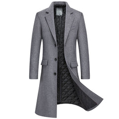 Men's Fashionable Cotton Thickened Long Warm Wool Coat