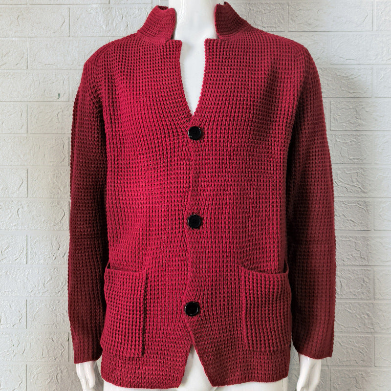 Men's slim fit stand collar knitted cardigan