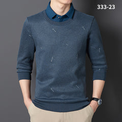 Men's Fake Two-piece Velvet Thickened Loose Casual Knitted Shirt