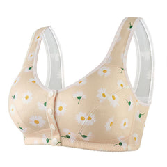Front Button Print Wide Strap Plus Size Bra