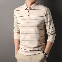 Men's Striped Lapel Loose Polo Shirt