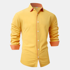 Men's Casual Color Block Fashion Business Long Sleeve Shirt