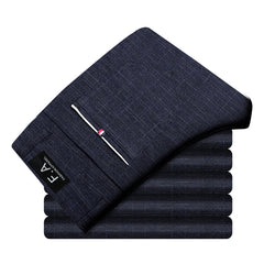 Men's Brushed Casual Stretch Plaid Cotton and Linen Pants