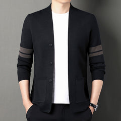 Men's New Slim Fit Striped Pocket Knit Cardigan