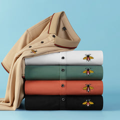 Summer Ice Silk Cotton Embroidered Bee Polo Shirt