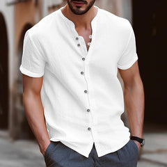 Men's Retro Button Cotton Linen Casual Short Sleeve Shirt