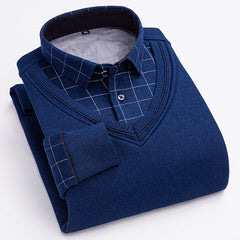 2023 Men's Thermal Fake Two-Piece Long Sleeve Shirt