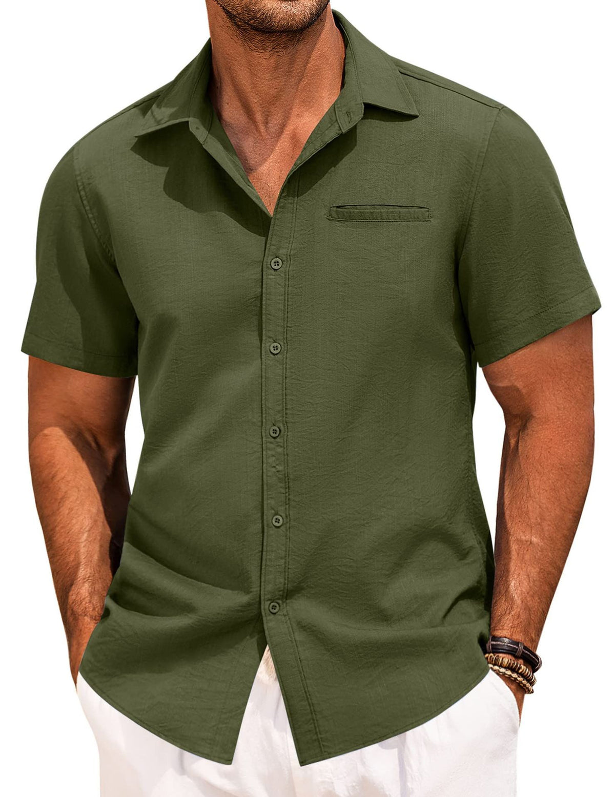 Men's Lapel Solid Color Short Sleeve Button Shirt