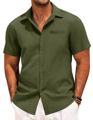 Men's Lapel Solid Color Short Sleeve Button Shirt