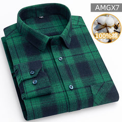 Men's 100% Cotton Fashion Casual Thickened Plaid Shirt