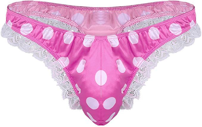 Men's Satin Polka Dot Lace Thong