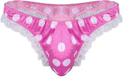 Men's Satin Polka Dot Lace Thong