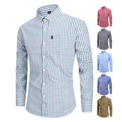 Breathable cotton long-sleeved plaid shirt