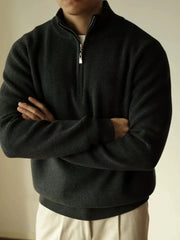 High collar solid color knitted sweater