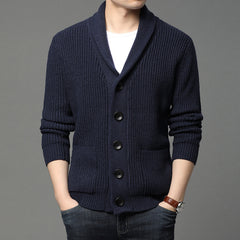 New men's long sleeve cardigan pocket turtleneck solid color sweater
