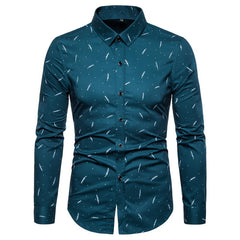 Men's Feather Print Business Slim Long Sleeve Shirt