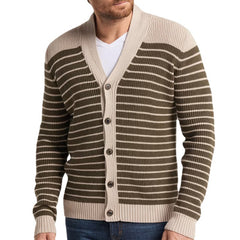 New Men's V-neck Striped Cardigan Long Sleeve Sweater