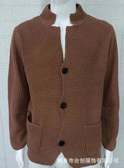 Men's slim fit stand collar knitted cardigan