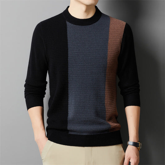 Striped pure wool trendy crew neck sweater
