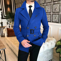 Men's Lapel Double-breasted Casual Windbreaker Woolen Jacket