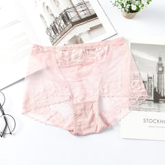 High-waisted Butt-lifting Seamless Transparent Lace Breathable Mesh Briefs