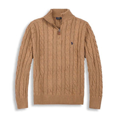 Men's Winter Stand Collar Half High Zipper Knitted Wool Sweater