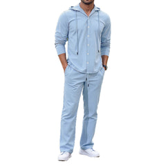 Men's Loose-Fit Linen Long-Sleeve Hoodie and Pants Set